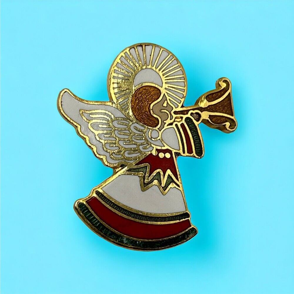 Pinnacle Designs Angel Lapel Pin, Beautiful Holiday Pin. Multi Color Inlays.